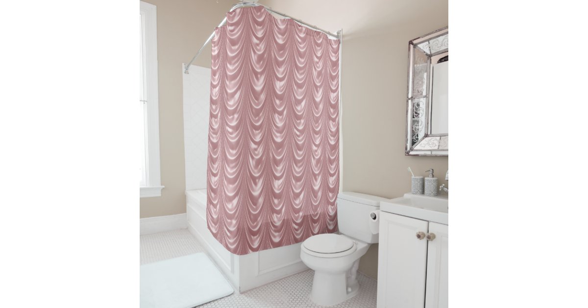 Luxurious Girly Pink Ruched Faux Scalloped Satin Shower Curtain | Zazzle