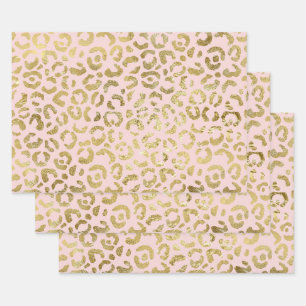 Luxurious Glam Gold Light Pink Leopard Print Wrapping Paper Sheets