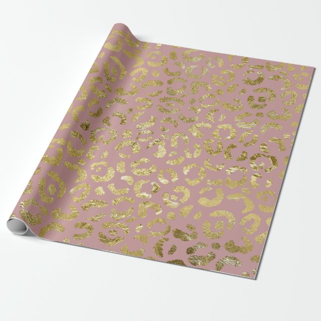 Luxurious Glam Gold Pink Leopard Print Wrapping Paper (Unrolled)