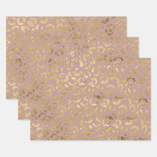 Luxurious Glam Gold Pink Leopard Print Wrapping Paper Sheets