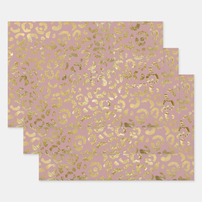 Luxurious Glam Gold Pink Leopard Print Wrapping Paper Sheets (Set)