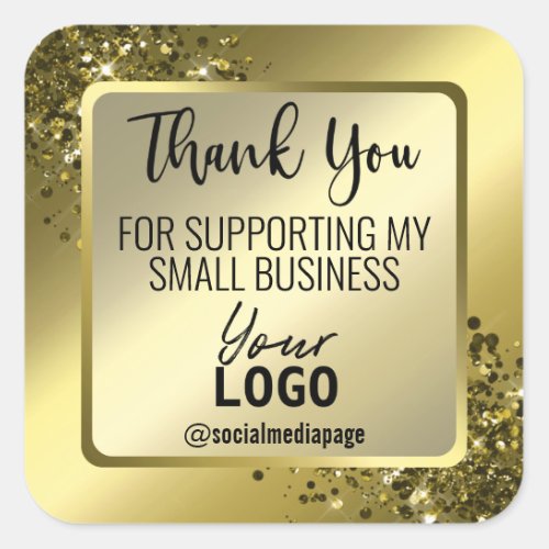 Luxurious Glam Gold Thank You Business Logo Square Sticker