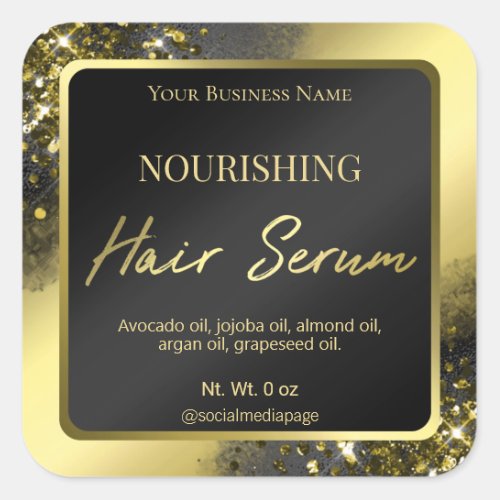Luxurious Glitter And Foil Gold Hair Serum Labels