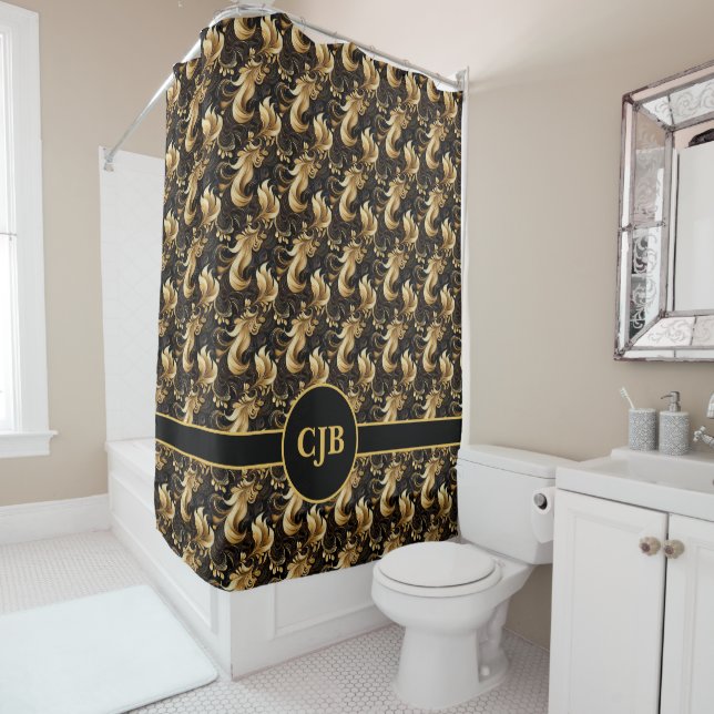 Luxurious Gold and Black Abstract  Shower Curtain (In Situ)