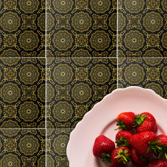 Luxurious Gold and Black Baroque Mosaic Pattern Ceramic Tile (Creator Uploaded)