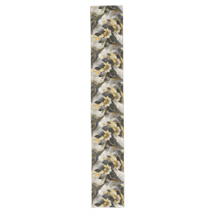 Luxurious Gold and Black Marbleized Floral Long Table Runner