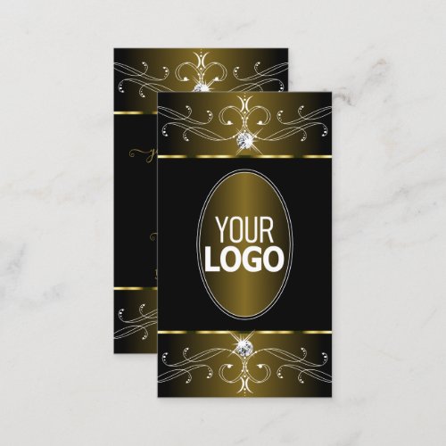 Luxurious Gold and Black Ornate Ornaments add Logo Business Card