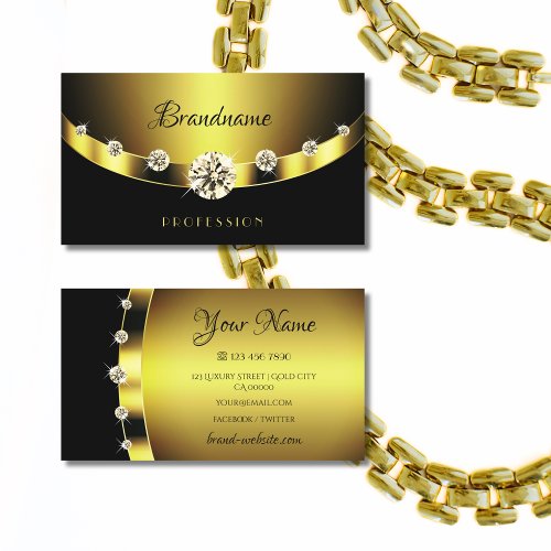 Luxurious Gold and Black Sparkling Jewels Diamonds Business Card