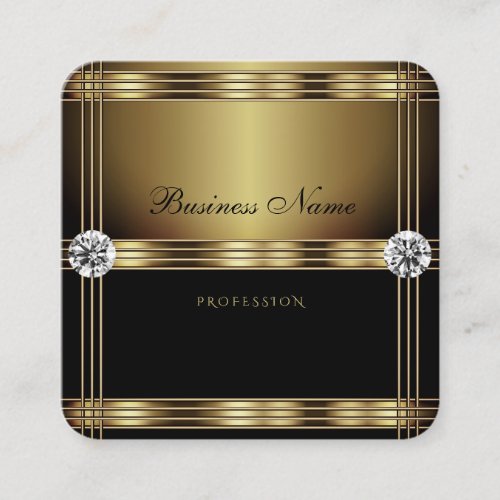 Luxurious Gold and Black with Luminous Diamonds Square Business Card