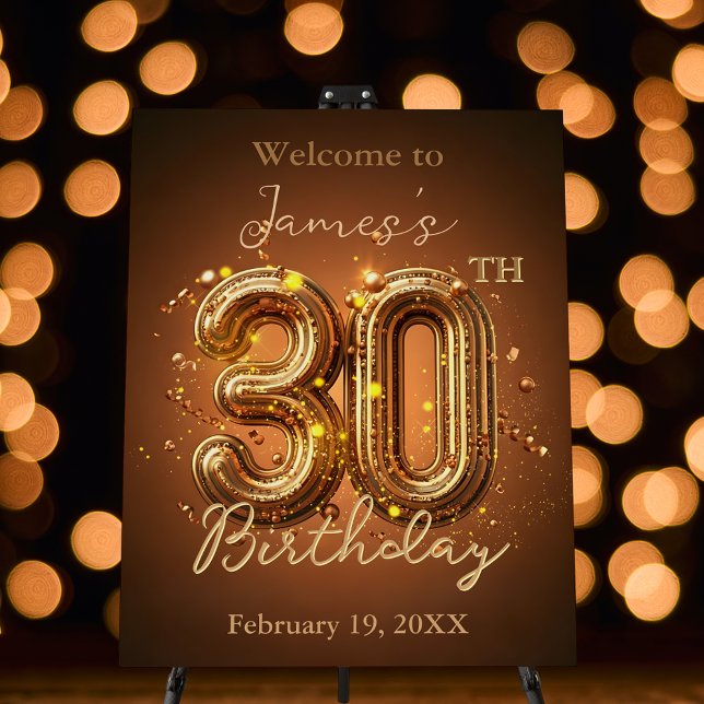 Luxurious Gold and Brown 30th Birthday Celebration Foam Board (Creator Uploaded)