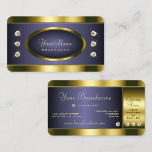 Luxurious Gold and Dark Blue with Faux Rhinestones Business Card