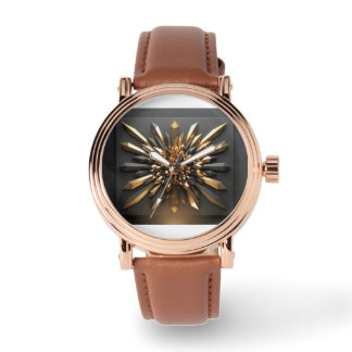 Luxurious Gold and Dark Crystal 3D Geometric Wris Watch