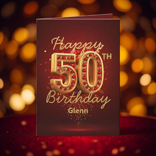 Luxurious Gold and Deep Red Gemstone 50th Birthday