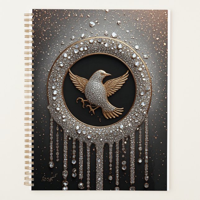 Luxurious Gold and Diamond Bird Emblem Planner (Front)