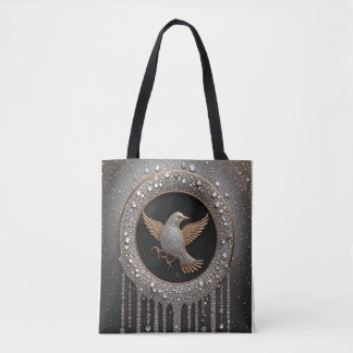 Luxurious Gold and Diamond Bird Emblem Tote Bag