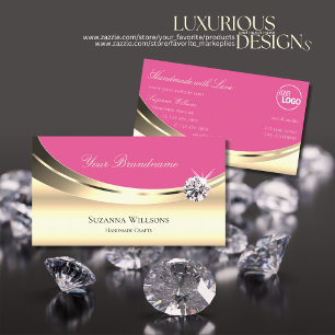Luxurious Gold and Pink with Logo Sparkle Diamond Business Card