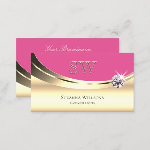 Luxurious Gold and Pink with Monogram Luxe Diamond Business Card