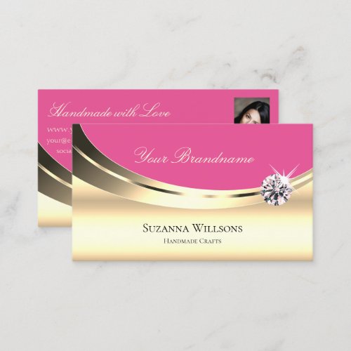 Luxurious Gold and Pink with Photo Sparkle Diamond Business Card