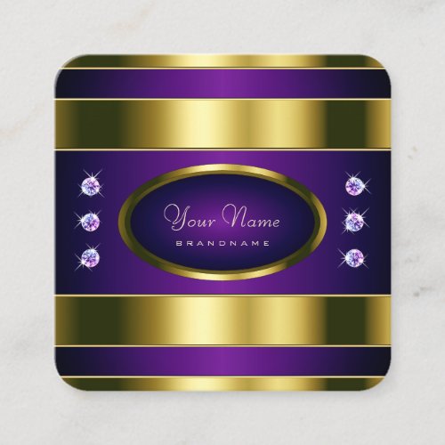 Luxurious Gold and Purple with Faux Diamonds Square Business Card