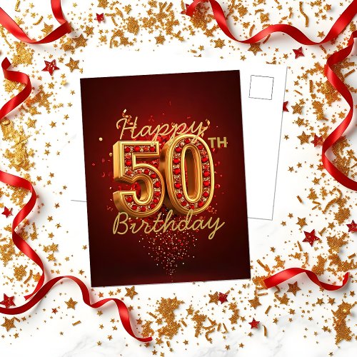 Luxurious Gold and Red Gemstone 50th Birthday