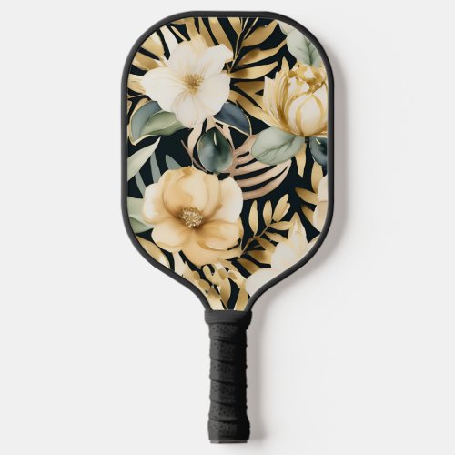 Luxurious Gold and White Floral Pickleball Paddle