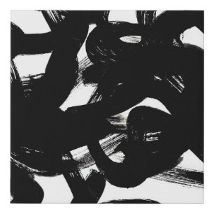 Luxurious Gold Art: Abstract Black Stroke. Faux Canvas Print