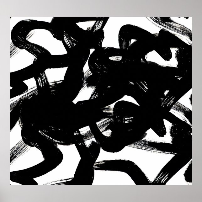 Luxurious Gold Art: Abstract Black Stroke. Poster (Front)