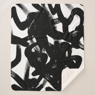 Luxurious Gold Art: Abstract Black Stroke. Sherpa Blanket