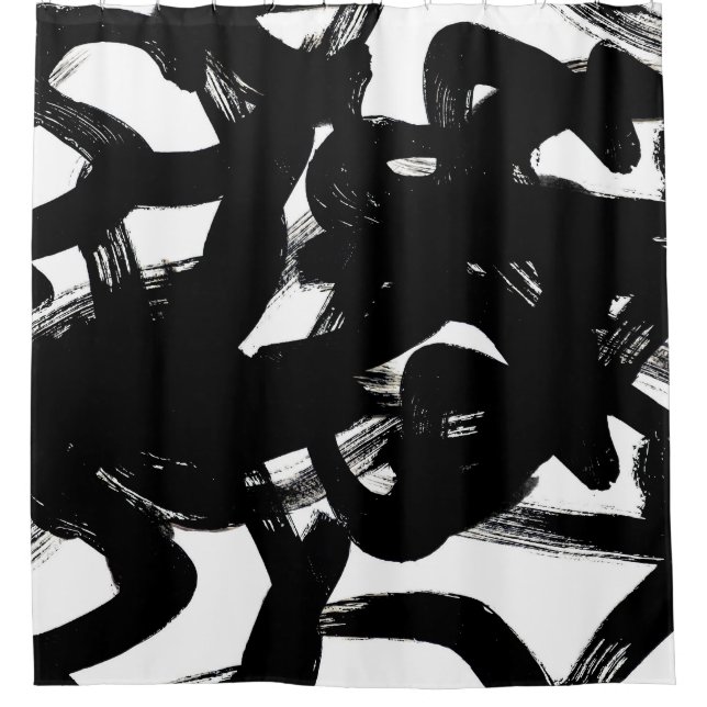 Luxurious Gold Art: Abstract Black Stroke. Shower Curtain (Front)