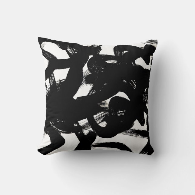 Luxurious Gold Art: Abstract Black Stroke. Throw Pillow (Front)