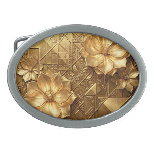 Luxurious Gold Art Deco Floral Embossed Pattern Belt Buckle