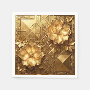 Luxurious Gold Art Deco Floral Embossed Pattern Napkins