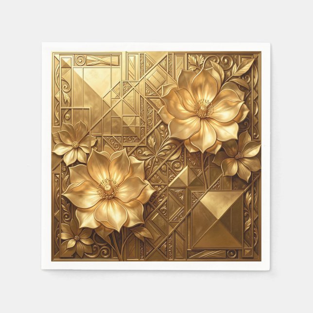 Luxurious Gold Art Deco Floral Embossed Pattern Napkins (Front)