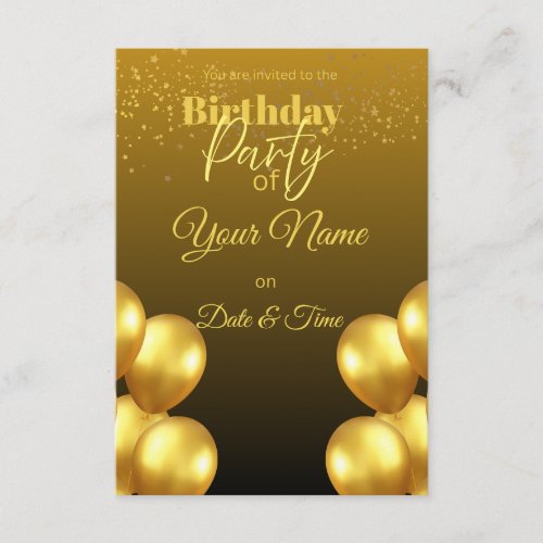 Luxurious Gold Balloons Birthday Party Invitation