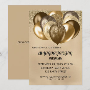Luxurious Gold Balloons General Birthday Invite