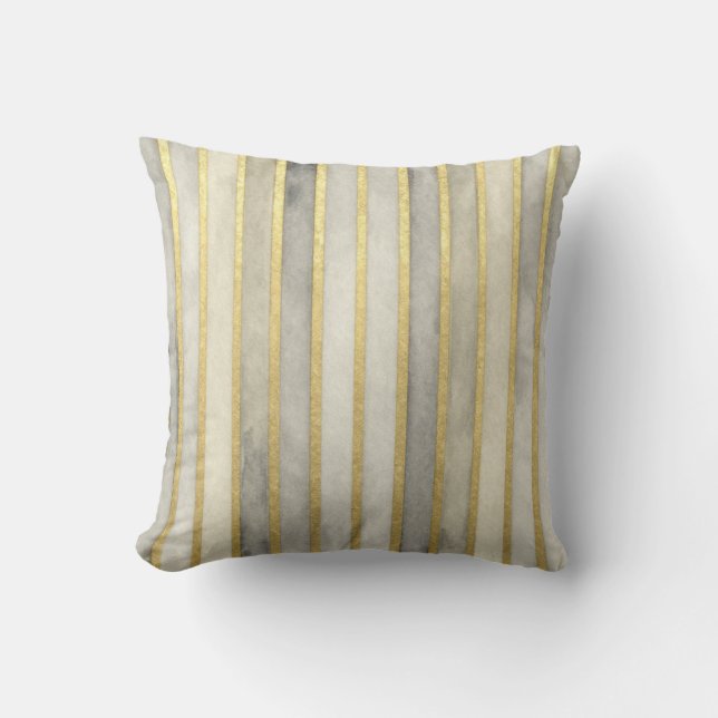 Luxurious, Gold Beigi Grey Stripes,Elegant, Modern Throw Pillow (Front)