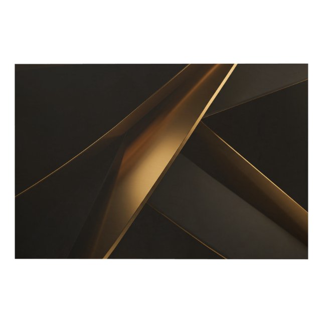 Luxurious Gold Black Abstract Geometric Wood Wall Art (Front)