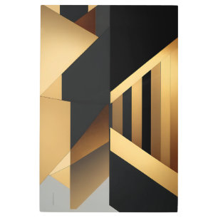 Luxurious Gold Black Abstract Metal Print