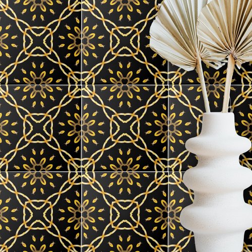 Luxurious Gold Black Moroccan Arabesque Pattern Ceramic Tile