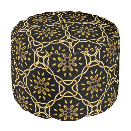Luxurious Gold Black Moroccan Arabesque Pattern Pouf