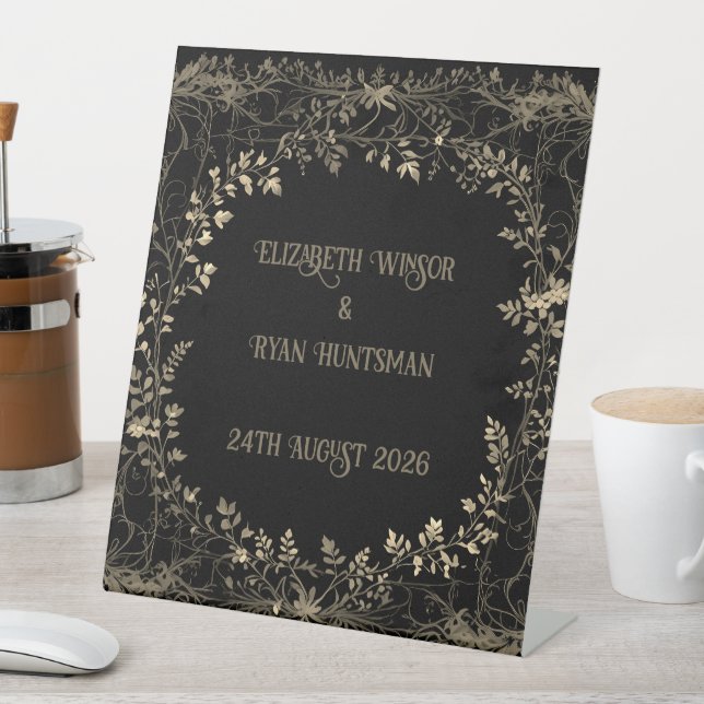 Luxurious Gold & Black Sepia Floral Finish  Pedestal Sign (In SItu)