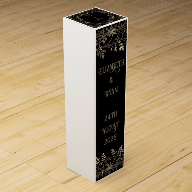 Luxurious Gold & Black Sepia Floral Finish  Wine Box (Back)