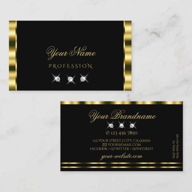 Luxurious Gold Black Sparkling Diamonds Glamorous Business Card (Front/Back)