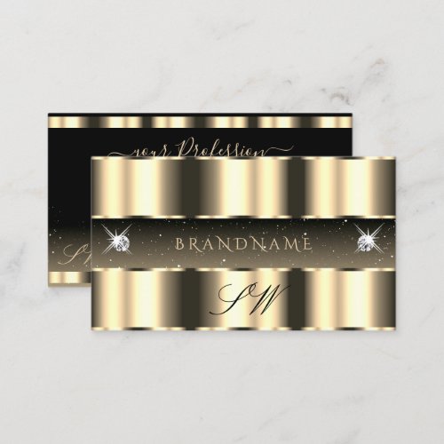 Luxurious Gold Black Sparkling Diamonds Initials Business Card
