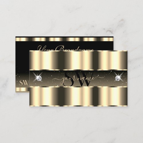 Luxurious Gold Black Sparkling Diamonds Monogram Business Card