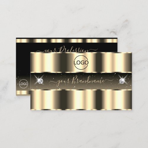 Luxurious Gold Black Sparkling Diamonds with Logo Business Card