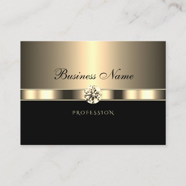 Luxurious Gold Black with Sparkling Rhinestones Business Card (Front)