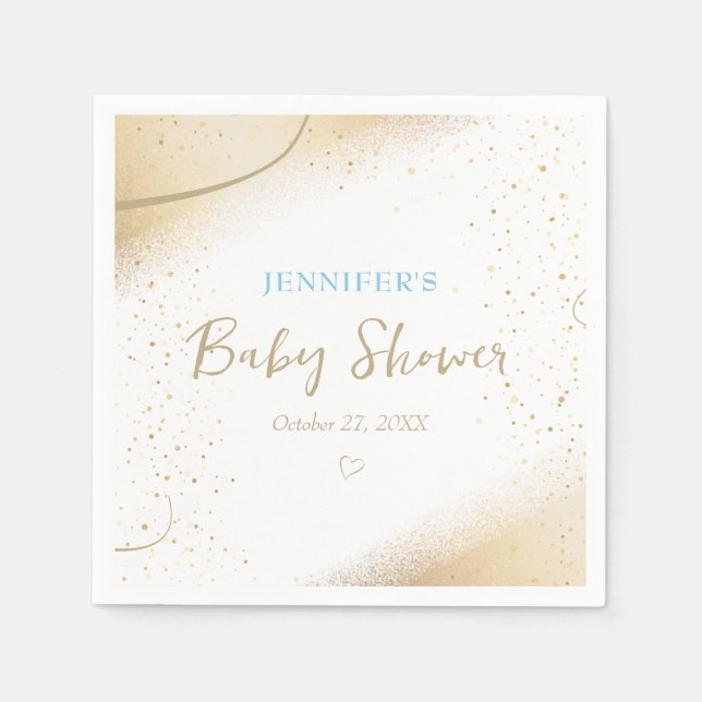 Luxurious Gold & Blue Boy Baby Shower Napkins (Front)