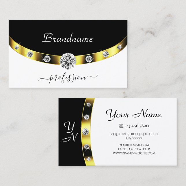 Luxurious Gold Border Black and White Initials Business Card (Front/Back)