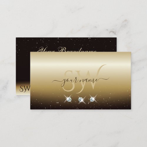 Luxurious Gold Brown Sparkling Diamonds Initials Business Card